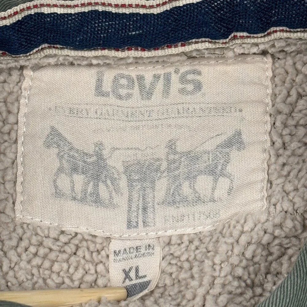 Levis Shirt Jacket Mens XL Green Sherpa Lined Canvas Shacket‎ Button Up Coat